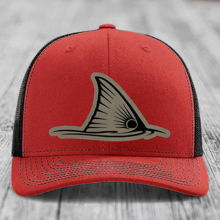 Redfish Tail - Leather Patch Hat - Light Brown to Black Patch - Richardson 112 Snapback Trucker Hat