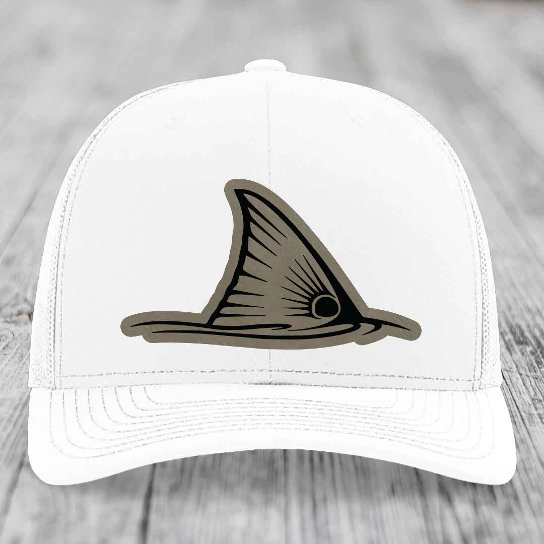 Redfish Tail - Leather Patch Hat - Light Brown to Black Patch - Richardson 112 Snapback Trucker Hat
