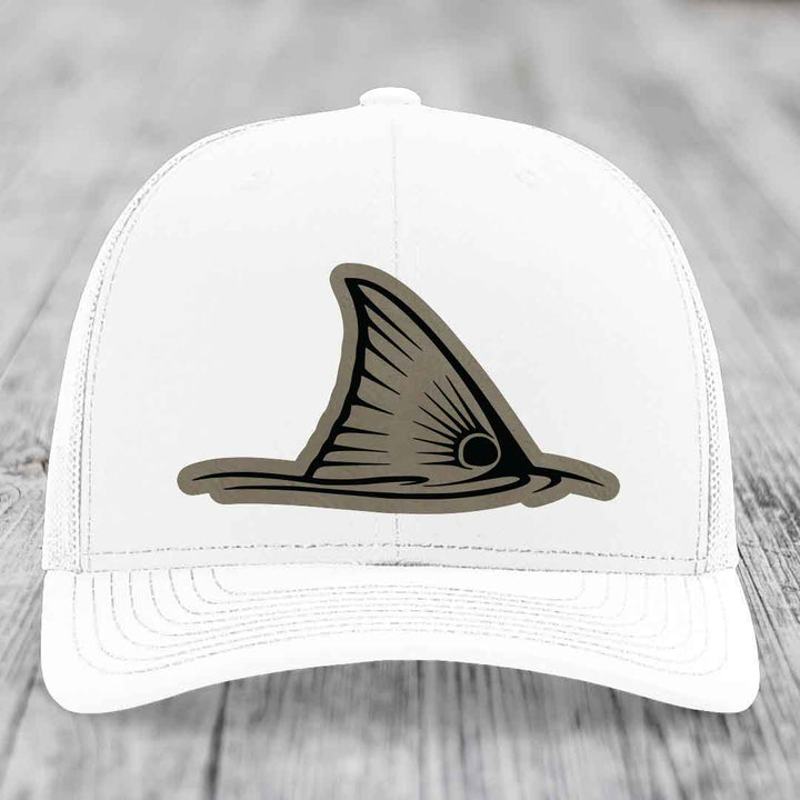 Redfish Tail - Leather Patch Hat - Light Brown to Black Patch - Richardson 112 Snapback Trucker Hat