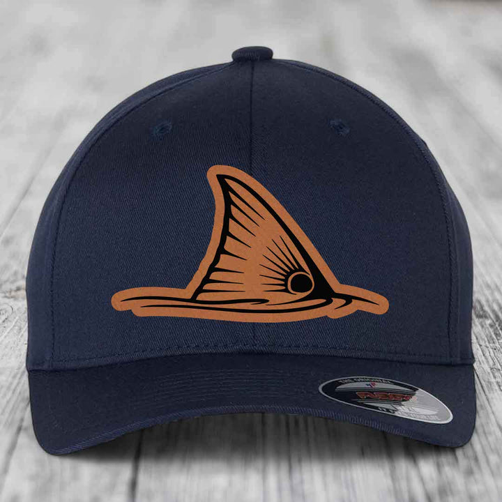 Redfish Tail - Leather Patch Hat - Rawhide to Black Patch - Flexfit 6277 Fitted Hat