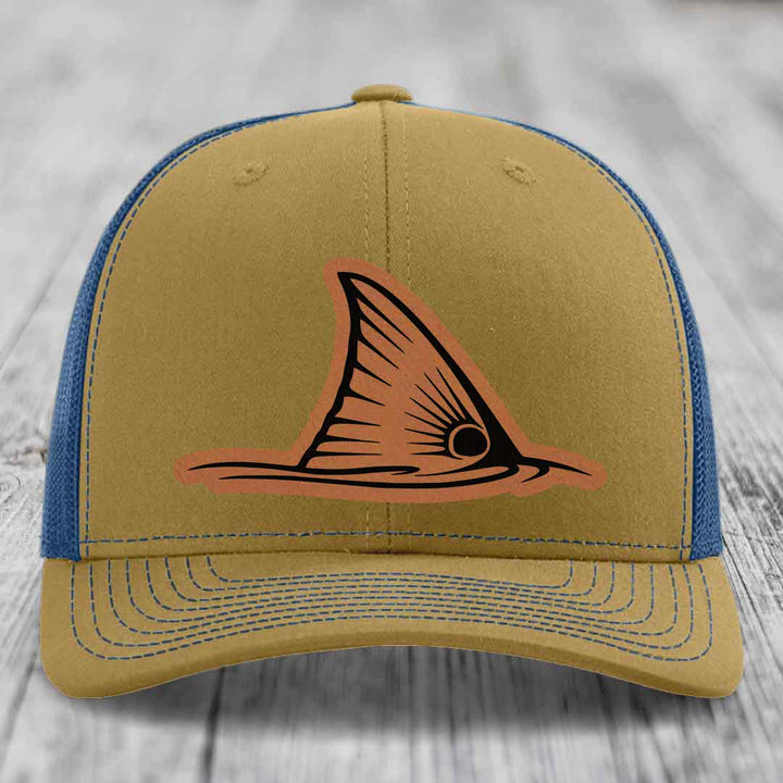 Redfish Tail - Leather Patch Hat - Rawhide to Black Patch - Richardson 112 Snapback Trucker Hat
