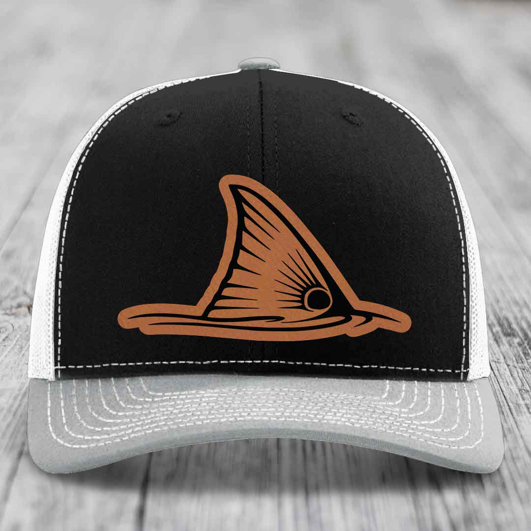 Redfish Tail - Leather Patch Hat - Rawhide to Black Patch - Richardson 112 Snapback Trucker Hat