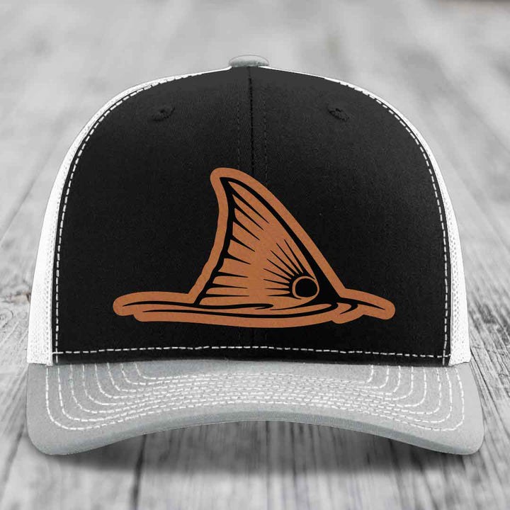 Redfish Tail - Leather Patch Hat - Rawhide to Black Patch - Richardson 112 Snapback Trucker Hat