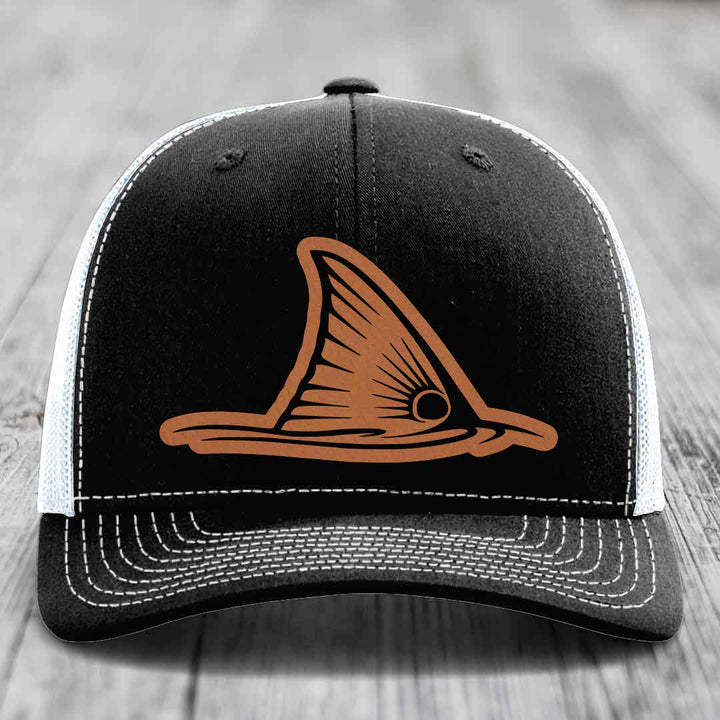 Redfish Tail - Leather Patch Hat - Rawhide to Black Patch - Richardson 112 Snapback Trucker Hat