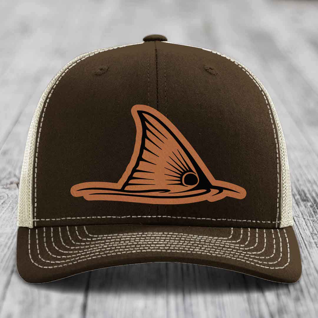 Redfish Tail - Leather Patch Hat - Rawhide to Black Patch - Richardson 112 Snapback Trucker Hat