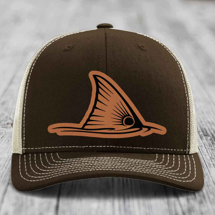 Redfish Tail - Leather Patch Hat - Rawhide to Black Patch - Richardson 112 Snapback Trucker Hat