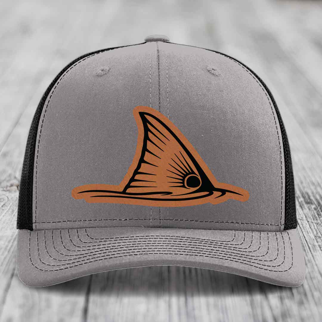 Redfish Tail - Leather Patch Hat - Rawhide to Black Patch - Richardson 112 Snapback Trucker Hat