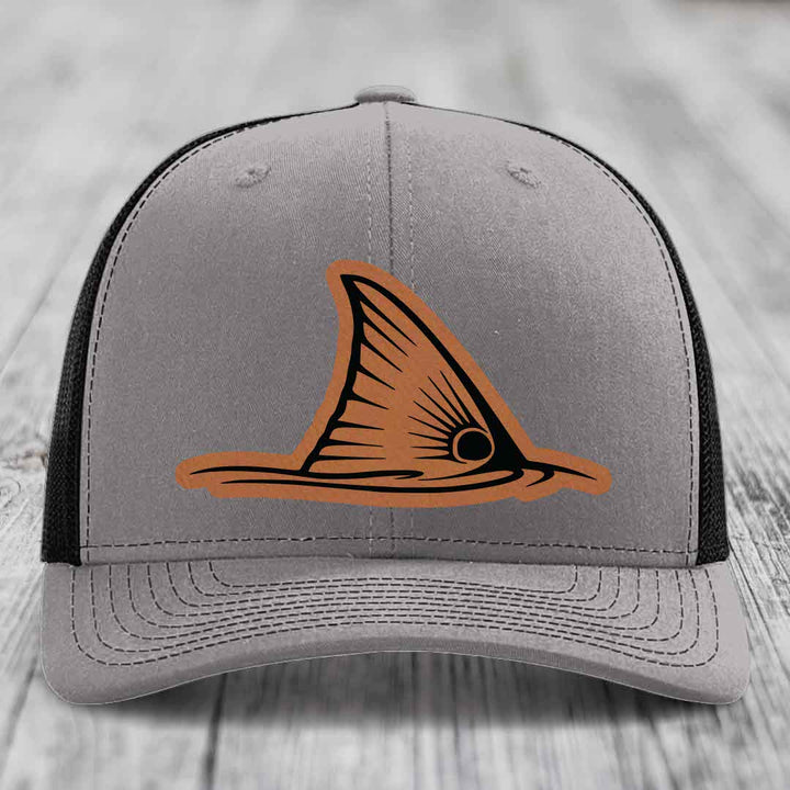 Redfish Tail - Leather Patch Hat - Rawhide to Black Patch - Richardson 112 Snapback Trucker Hat