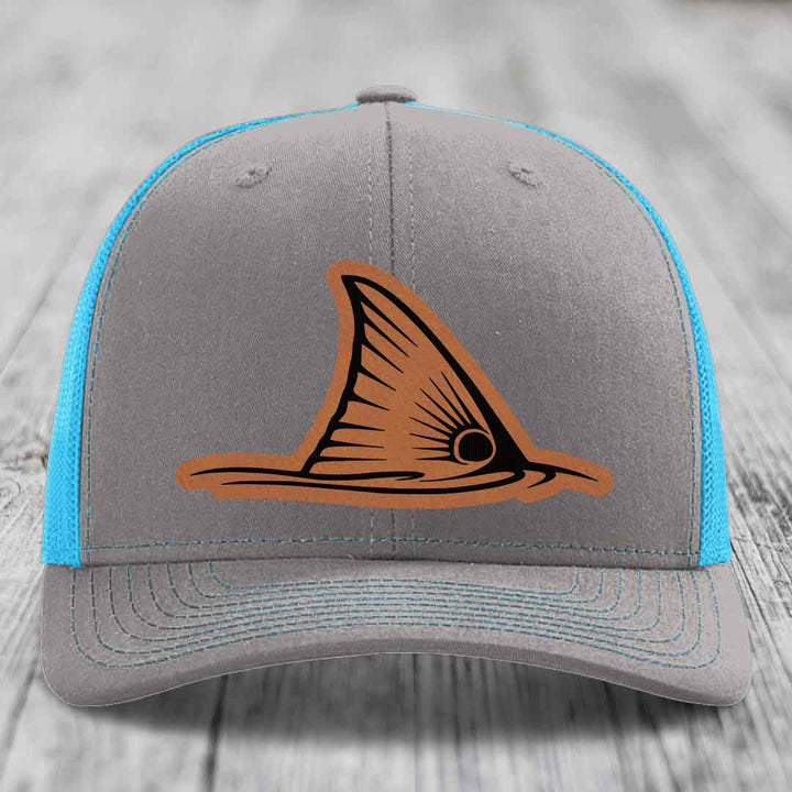 Redfish Tail - Leather Patch Hat - Rawhide to Black Patch - Richardson 112 Snapback Trucker Hat