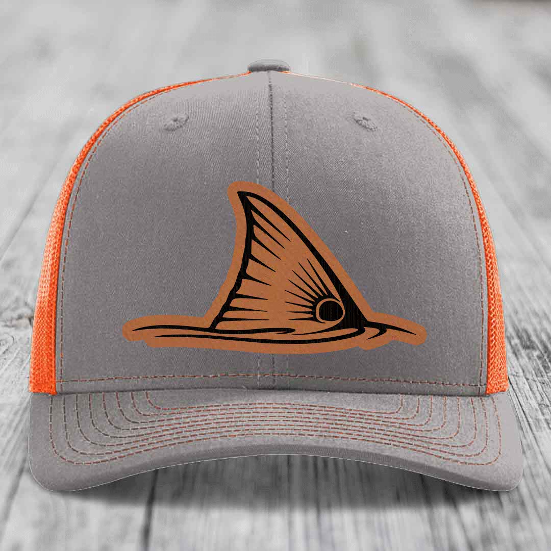 Redfish Tail - Leather Patch Hat - Rawhide to Black Patch - Richardson 112 Snapback Trucker Hat