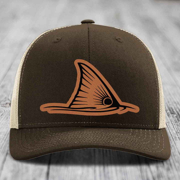 Redfish Tail - Leather Patch Hat - Rawhide to Black Patch - Richardson 112 Snapback Trucker Hat
