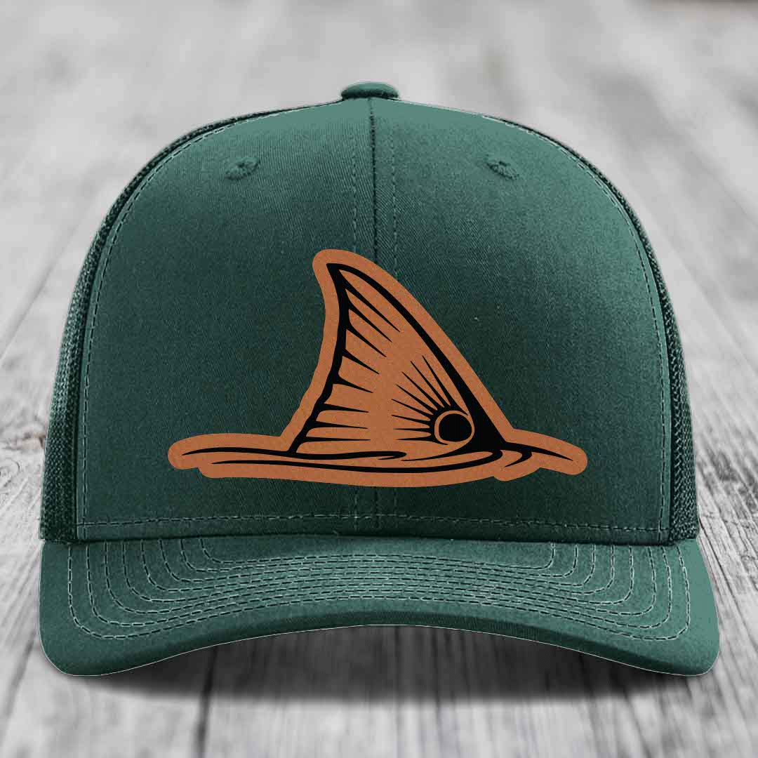 Redfish Tail - Leather Patch Hat - Rawhide to Black Patch - Richardson 112 Snapback Trucker Hat