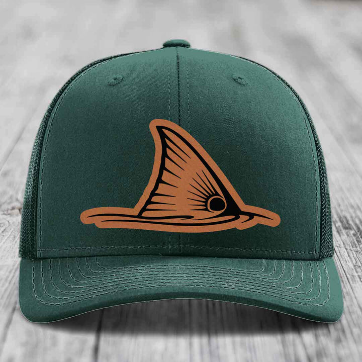 Redfish Tail - Leather Patch Hat - Rawhide to Black Patch - Richardson 112 Snapback Trucker Hat