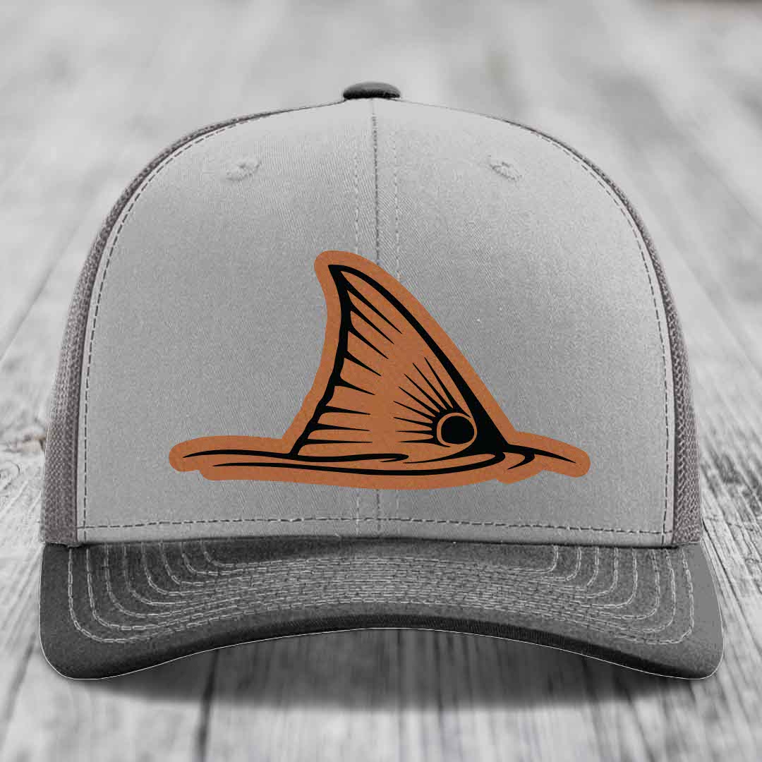 Redfish Tail - Leather Patch Hat - Rawhide to Black Patch - Richardson 112 Snapback Trucker Hat