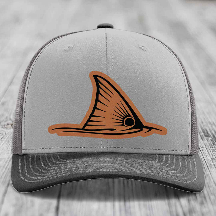 Redfish Tail - Leather Patch Hat - Rawhide to Black Patch - Richardson 112 Snapback Trucker Hat