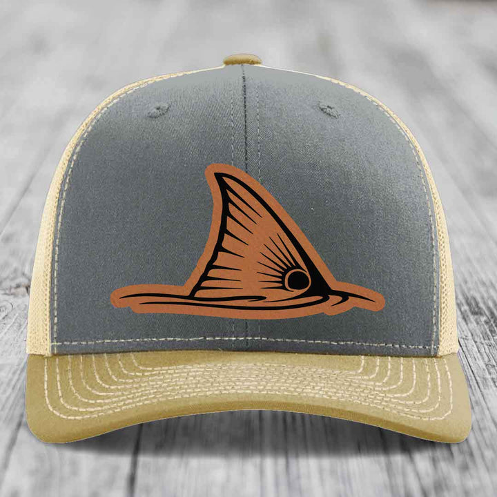 Redfish Tail - Leather Patch Hat - Rawhide to Black Patch - Richardson 112 Snapback Trucker Hat