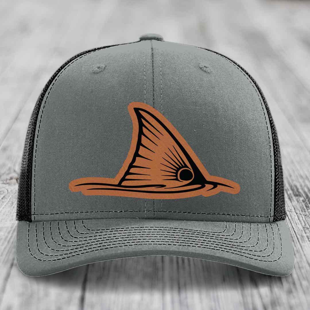 Redfish Tail - Leather Patch Hat - Rawhide to Black Patch - Richardson 112 Snapback Trucker Hat