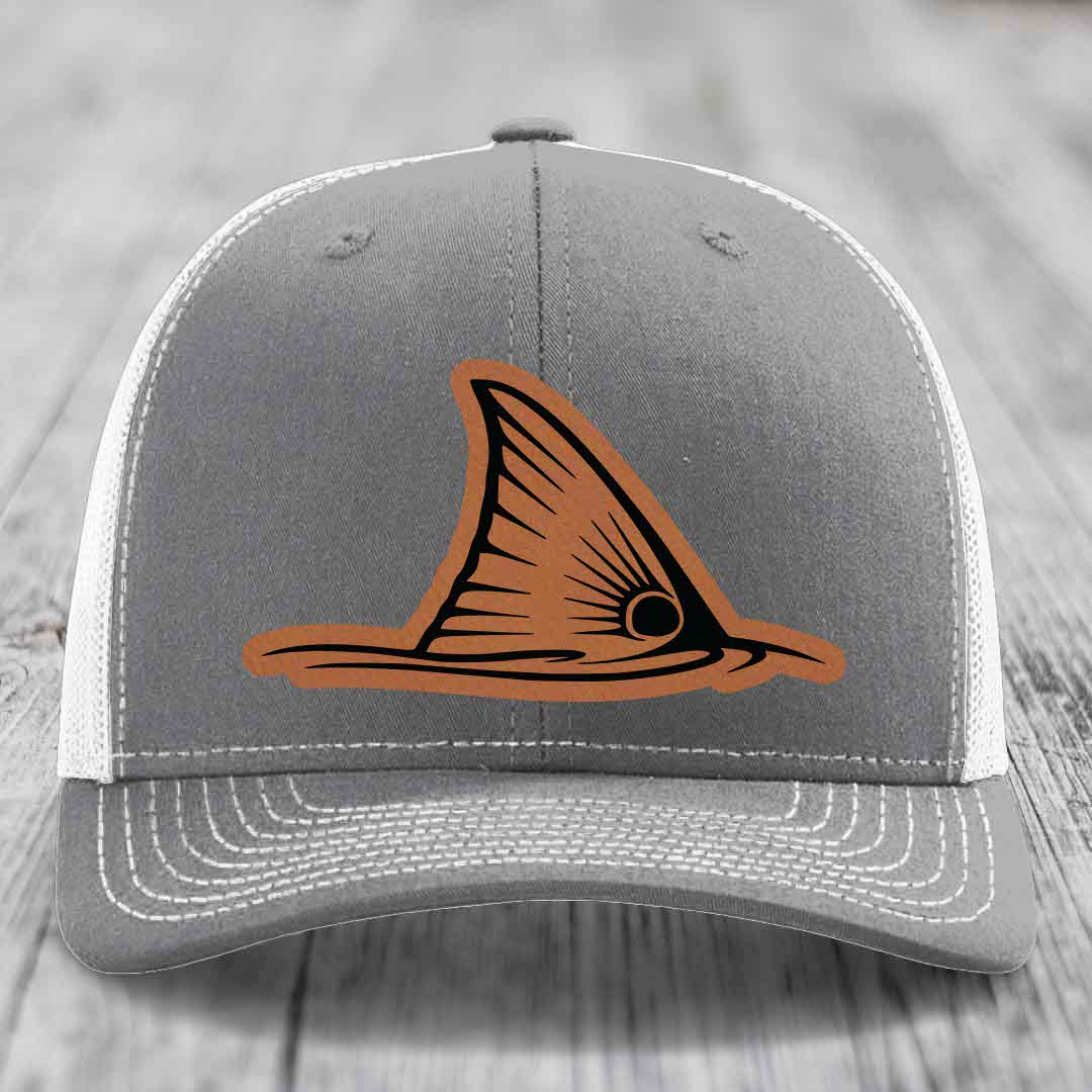 Redfish Tail - Leather Patch Hat - Rawhide to Black Patch - Richardson 112 Snapback Trucker Hat