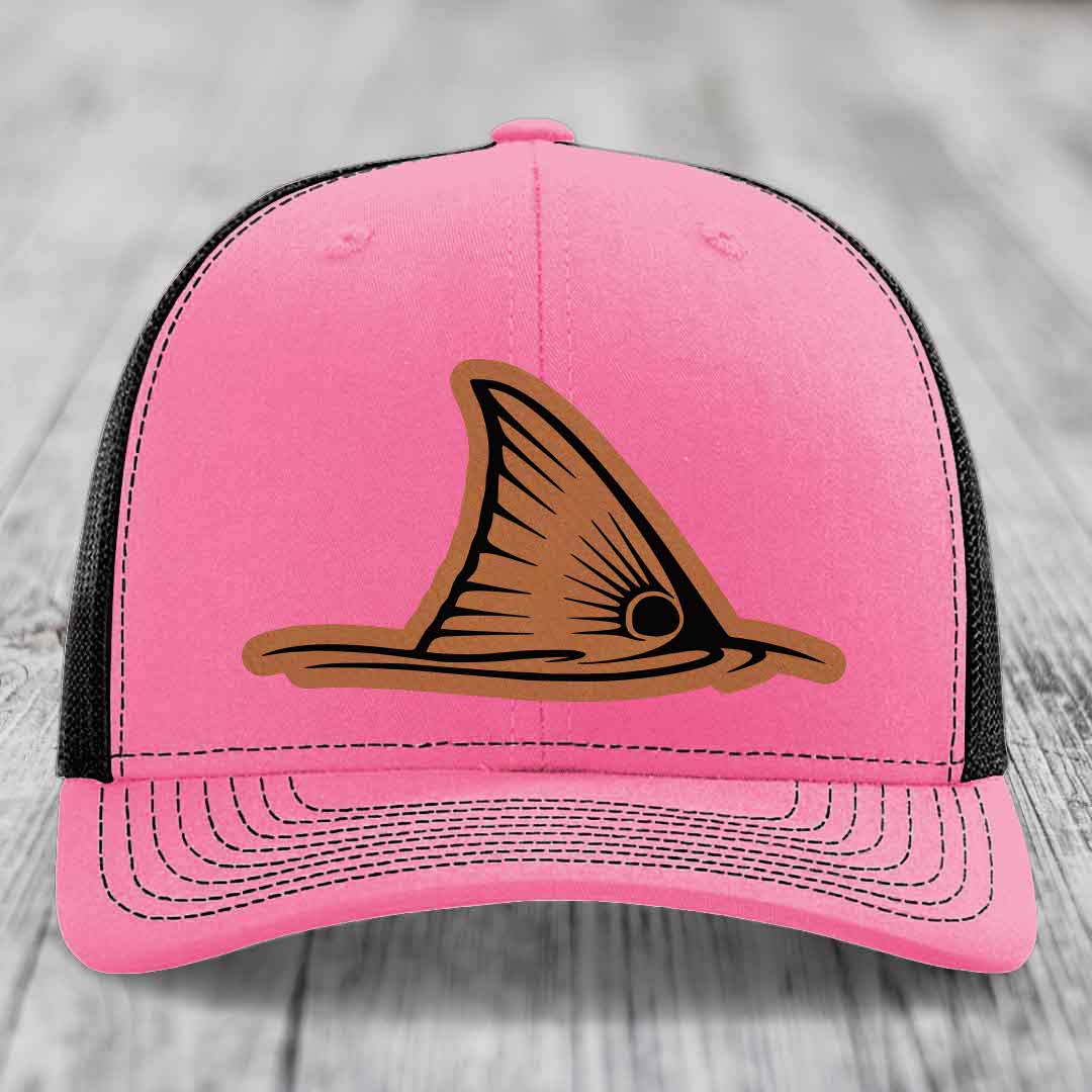 Redfish Tail - Leather Patch Hat - Rawhide to Black Patch - Richardson 112 Snapback Trucker Hat