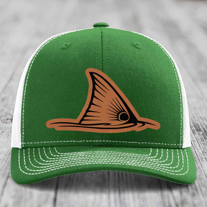 Redfish Tail - Leather Patch Hat - Rawhide to Black Patch - Richardson 112 Snapback Trucker Hat
