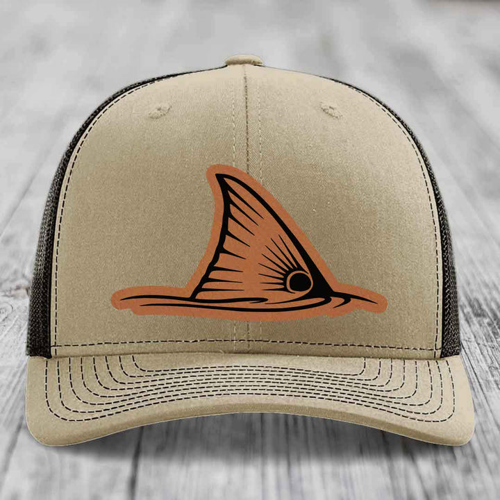 Redfish Tail - Leather Patch Hat - Rawhide to Black Patch - Richardson 112 Snapback Trucker Hat