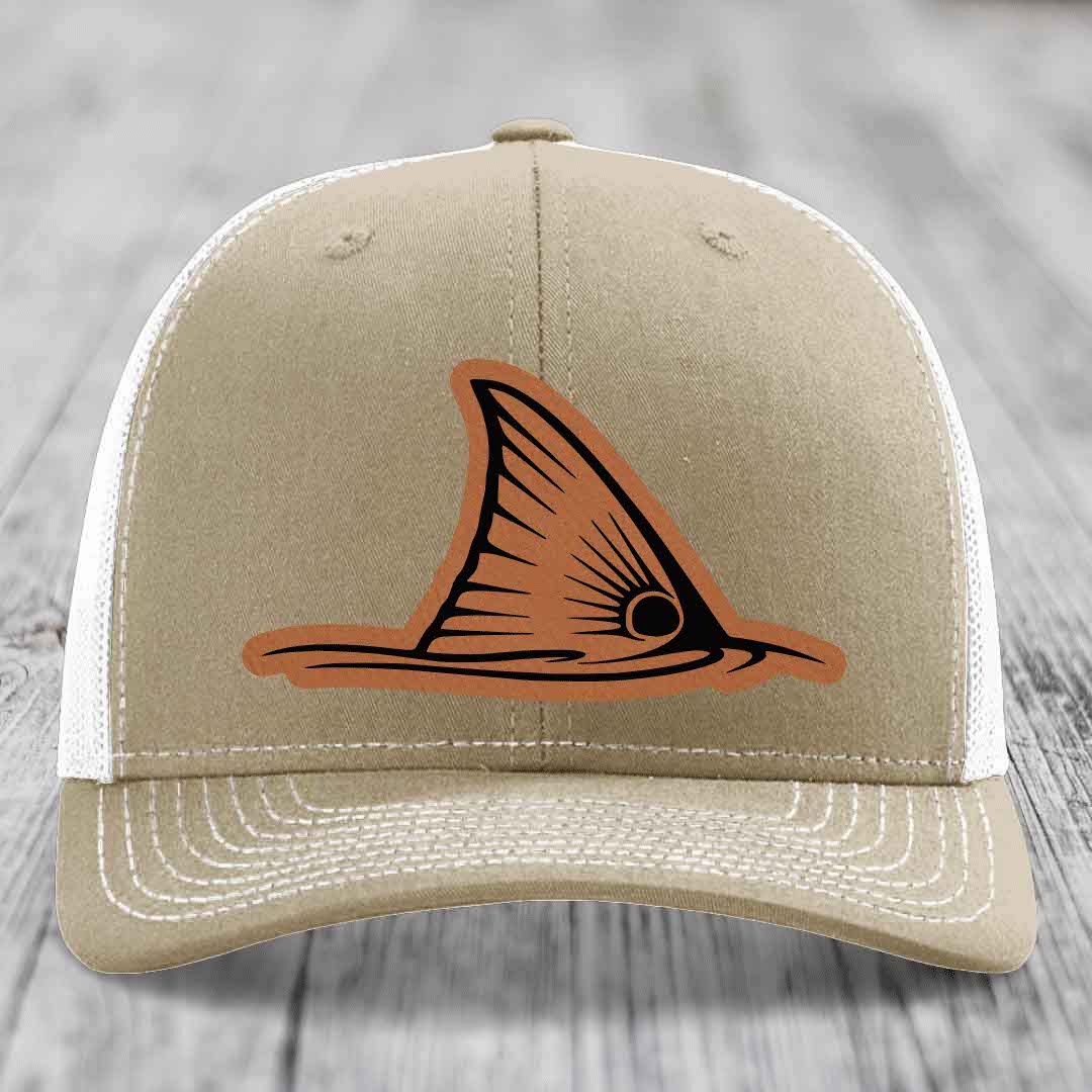 Redfish Tail - Leather Patch Hat - Rawhide to Black Patch - Richardson 112 Snapback Trucker Hat
