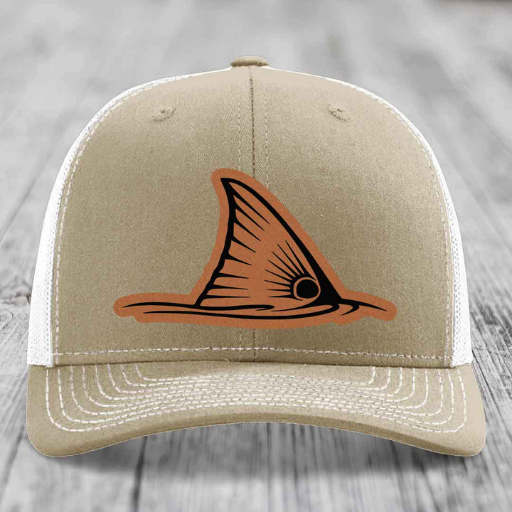 Redfish Tail - Leather Patch Hat - Rawhide to Black Patch - Richardson 112 Snapback Trucker Hat