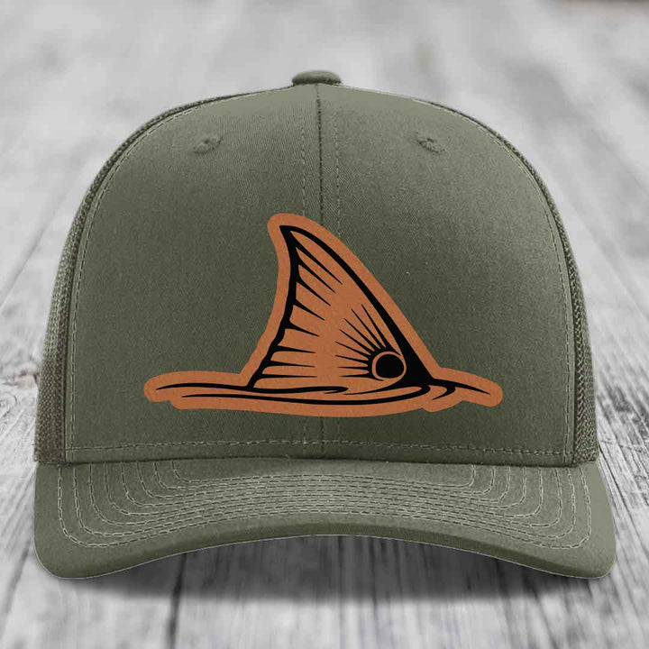 Redfish Tail - Leather Patch Hat - Rawhide to Black Patch - Richardson 112 Snapback Trucker Hat