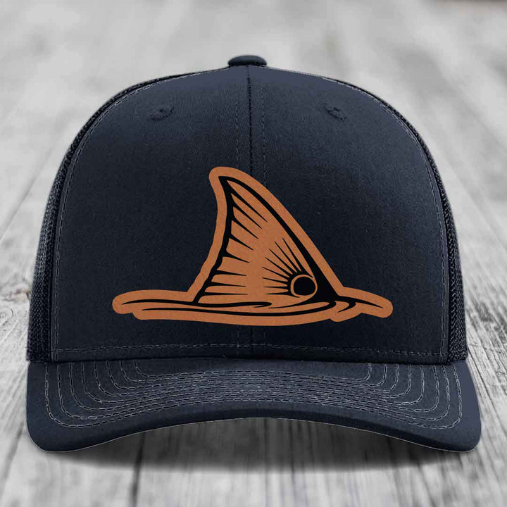 Redfish Tail - Leather Patch Hat - Rawhide to Black Patch - Richardson 112 Snapback Trucker Hat