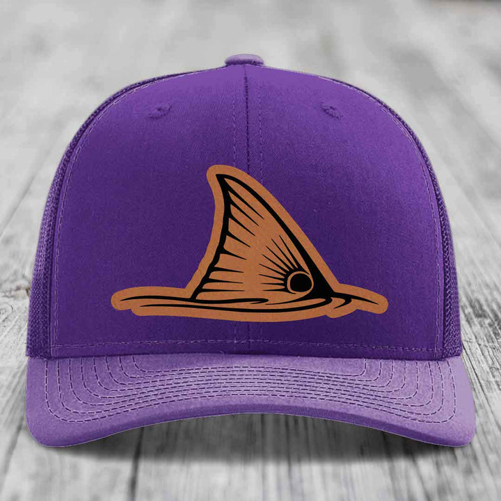 Redfish Tail - Leather Patch Hat - Rawhide to Black Patch - Richardson 112 Snapback Trucker Hat