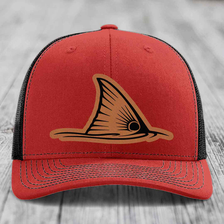 Redfish Tail - Leather Patch Hat - Rawhide to Black Patch - Richardson 112 Snapback Trucker Hat