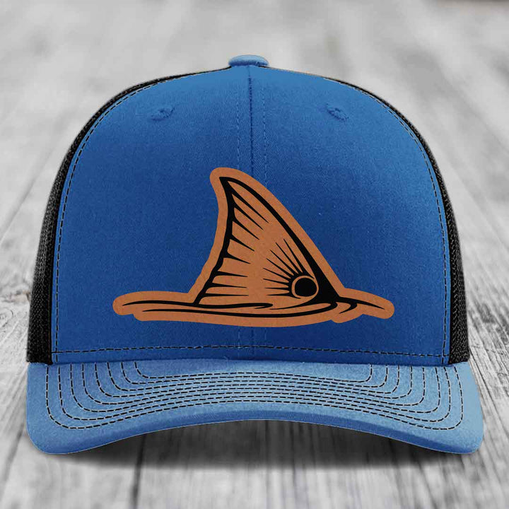 Redfish Tail - Leather Patch Hat - Rawhide to Black Patch - Richardson 112 Snapback Trucker Hat