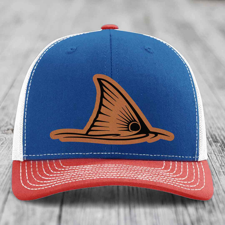 Redfish Tail - Leather Patch Hat - Rawhide to Black Patch - Richardson 112 Snapback Trucker Hat