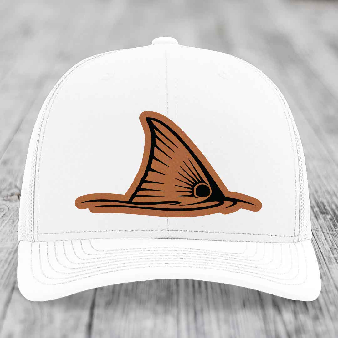 Redfish Tail - Leather Patch Hat - Rawhide to Black Patch - Richardson 112 Snapback Trucker Hat