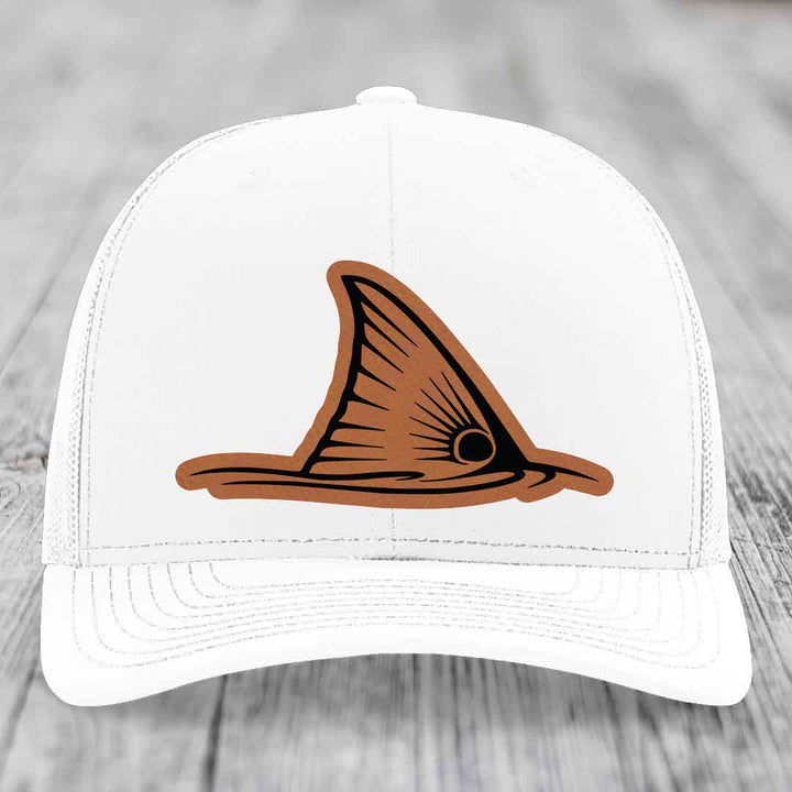 Redfish Tail - Leather Patch Hat - Rawhide to Black Patch - Richardson 112 Snapback Trucker Hat