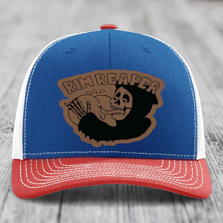 Blue and red trucker hat with &