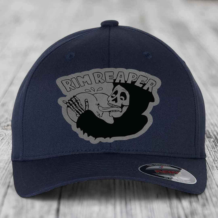 Dark blue baseball cap with a grey and black &