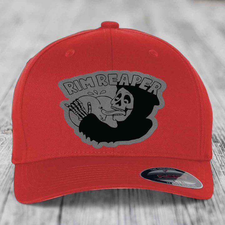 Red baseball cap with grey and black &