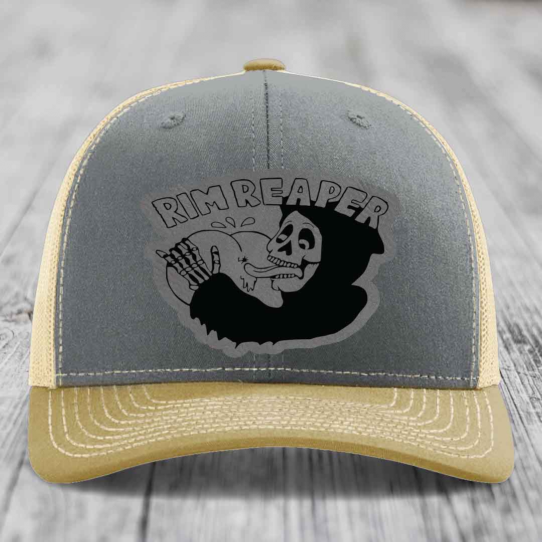 Grey and beige trucker hat with black &