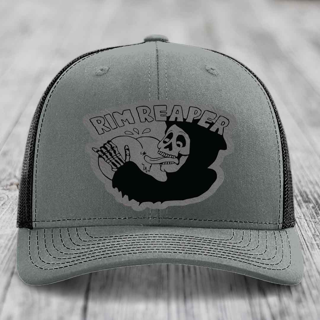 Grey trucker hat with black embroidered &