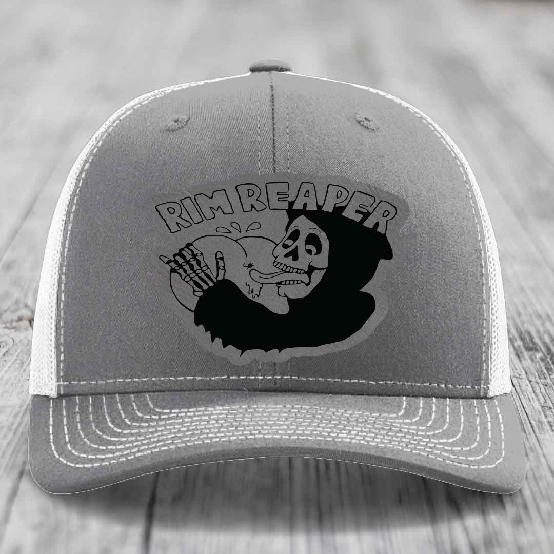 Grey trucker hat with black embroidered &