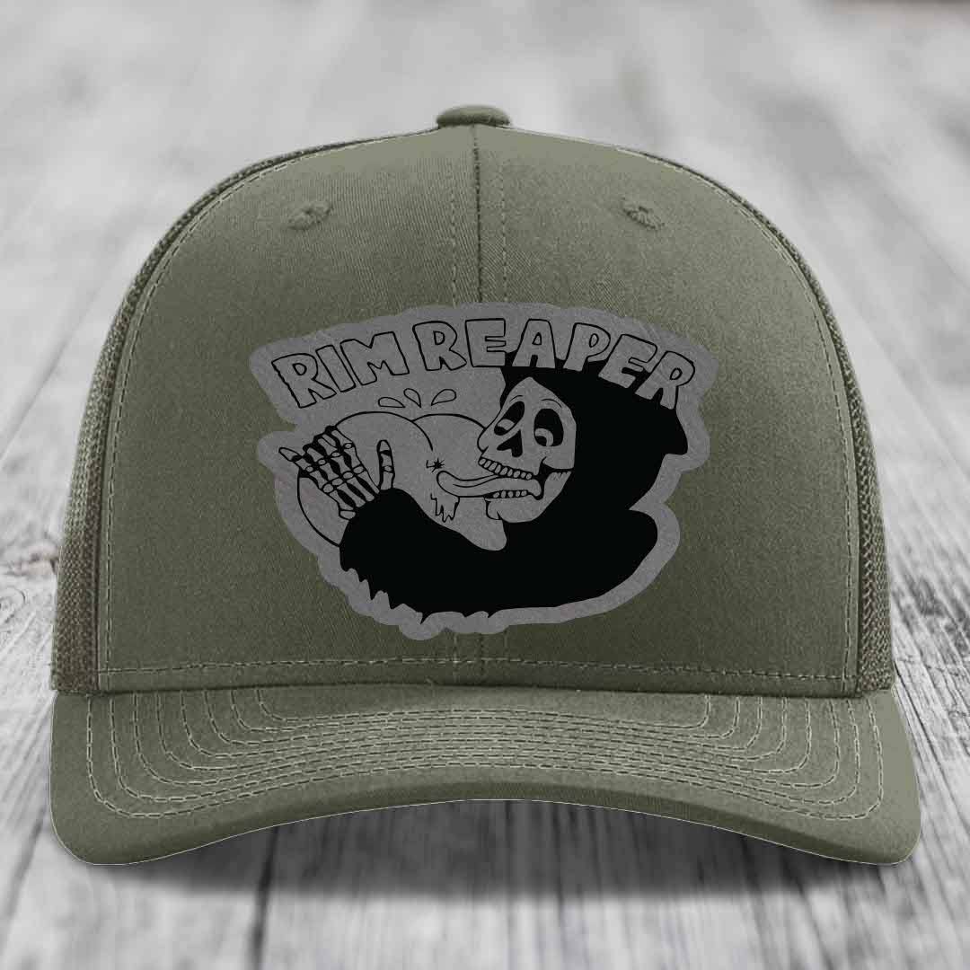 Olive green trucker hat with black and grey &