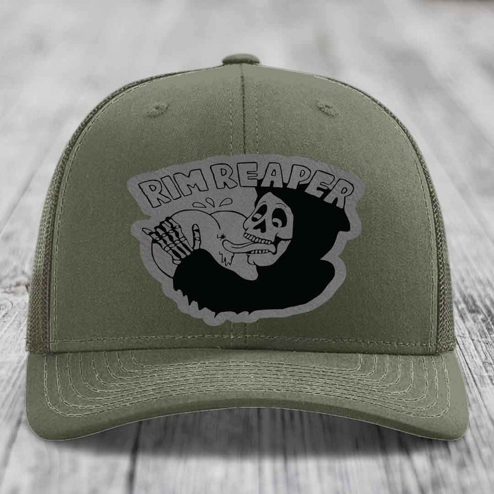 Olive green trucker hat with black and grey &