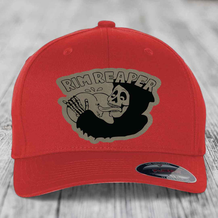 Red baseball cap with grey and black &