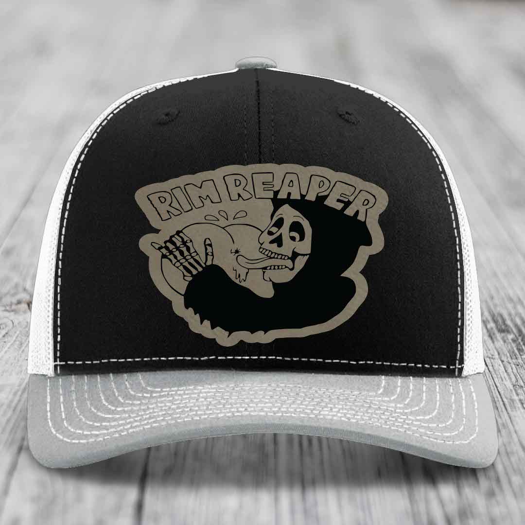 Black and grey trucker hat with &