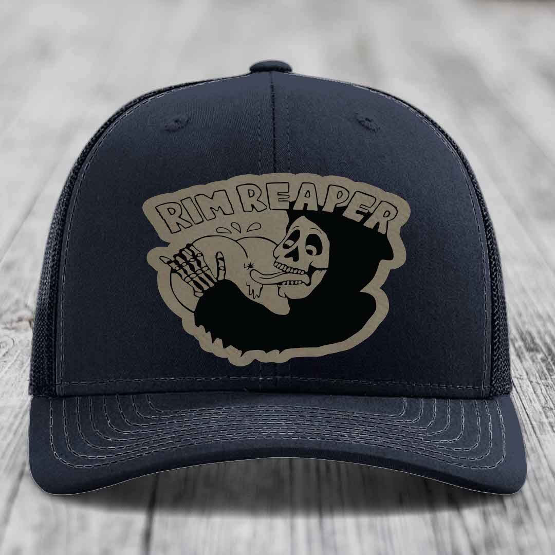 Dark blue trucker hat with a beige &