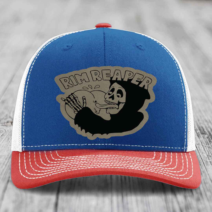 Blue and red trucker hat with &