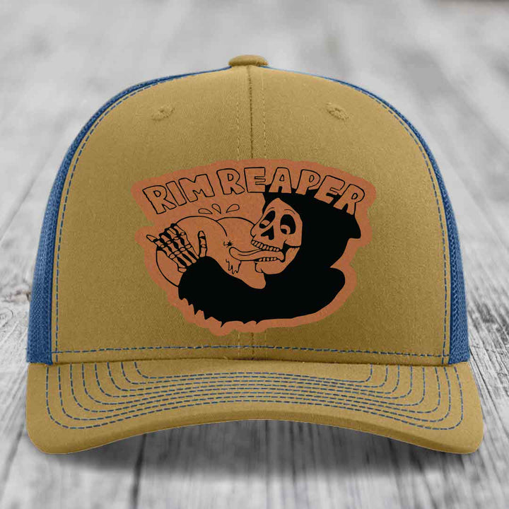 Rim Reaper - Leather Patch Hat - Rawhide to Black Patch - Richardson 112 Snapback Trucker Hat