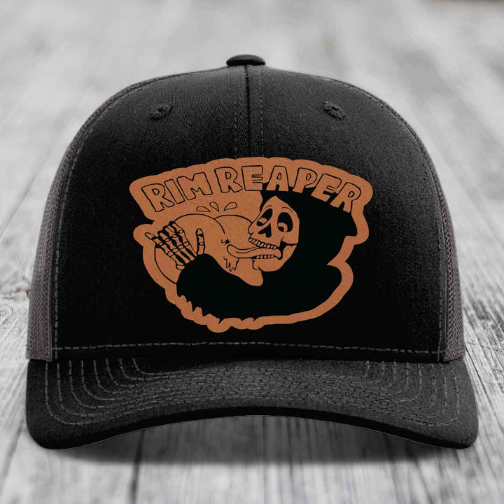 Rim Reaper - Leather Patch Hat - Rawhide to Black Patch - Richardson 112 Snapback Trucker Hat