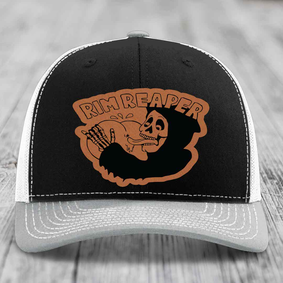 Rim Reaper - Leather Patch Hat - Rawhide to Black Patch - Richardson 112 Snapback Trucker Hat